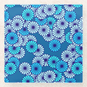 Art Deco bloempatroon - tinten blauw Glazen Onderzetter