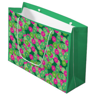 Art Deco bloempatroon - tinten groen, fuchsia Groot Cadeauzakje