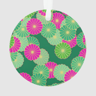 Art Deco bloempatroon - tinten groen, fuchsia Ornament