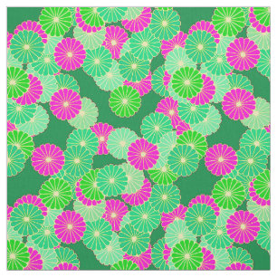 Art Deco bloempatroon - tinten groen, fuchsia Stof