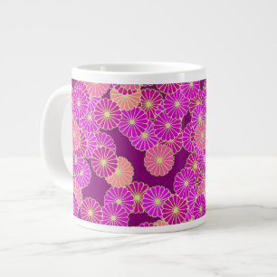 Art Deco bloempatroon - tinten paars, koraal Extra Grote Mok