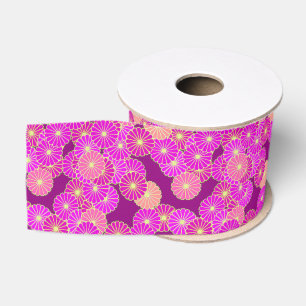 Art Deco bloempatroon - tinten paars, koraal Grosgrain Lint