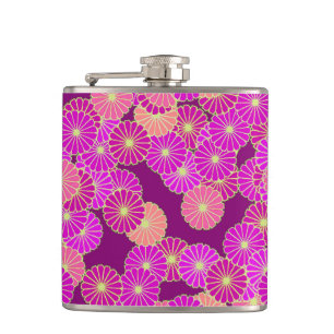 Art Deco bloempatroon - tinten paars, koraal Heupfles