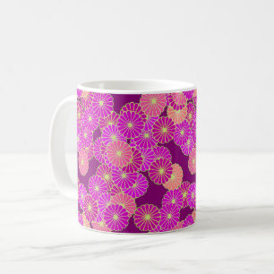 Art Deco bloempatroon - tinten paars, koraal Koffiemok