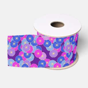 Art Deco-bloempatroon - violet, blauw en paars Grosgrain Lint
