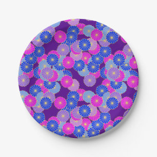 Art Deco-bloempatroon - violet, blauw en paars Papieren Bordje