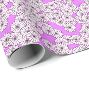 Art Deco bloempatroon - wit op orchidee Cadeaupapier