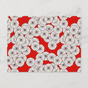 Art Deco-bloempatroon - wit op rood Briefkaart