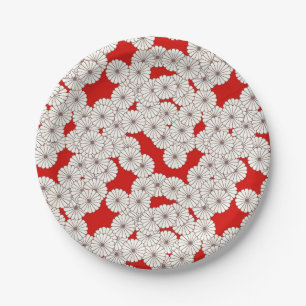 Art Deco-bloempatroon - wit op rood Papieren Bordje