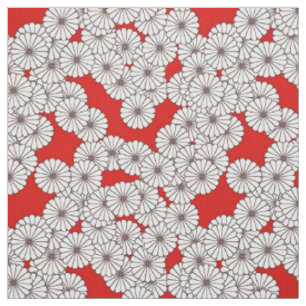 Art Deco-bloempatroon - wit op rood Stof