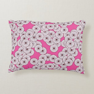 Art Deco bloempatroon - wit op roze Accent Kussen