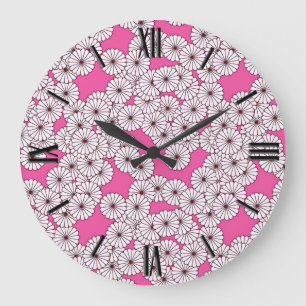 Art Deco bloempatroon - wit op roze Grote Klok