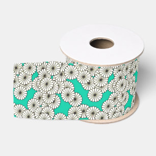 Art Deco bloempatroon - wit op turquoise Grosgrain Lint