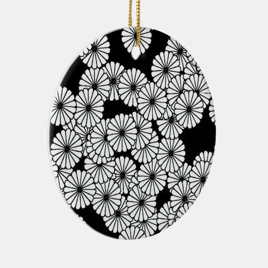 Art Deco-bloempatroon - wit op zwart Keramisch Ornament (Rechts)