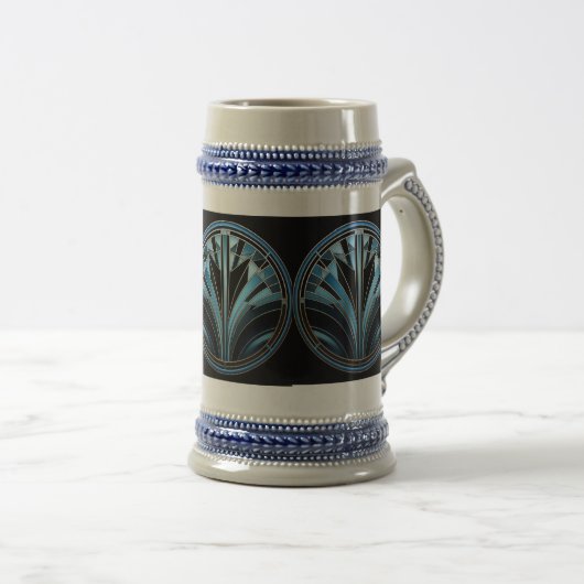 Art Deco Blue Design Stein Bierpul (Voorkant rechts)