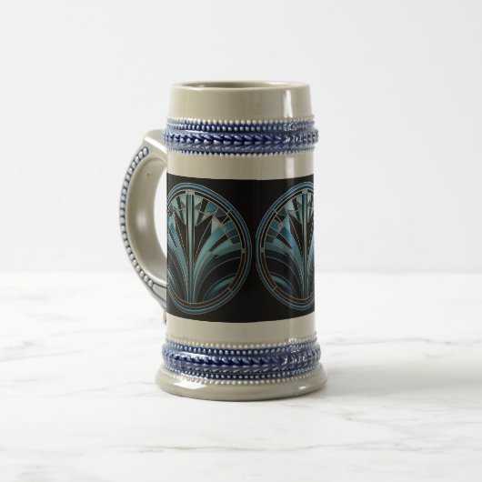 Art Deco Blue Design Stein Bierpul (Voorkant links)