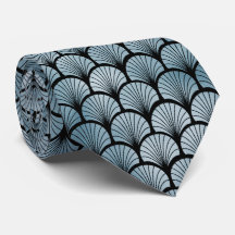 Art Deco Blue en Black Fan Pattern Stropdas