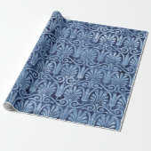 Art Deco Blue Fans en Scroll Work Cadeaupapier (Uitgerold)