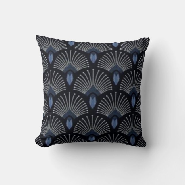 Art Deco Blue Feather/Fan Design Sierkussen (Voorkant)