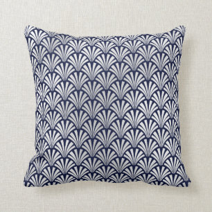 Art Deco Blue Navy Silver Grey Scales Seashells Kussen