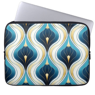 Art Deco Blue Ogee Gold Cream Patroon Laptop Sleeve