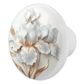  Art Deco Blue Rose Gold Stylized Lilies Keramische Knop (Rechts)