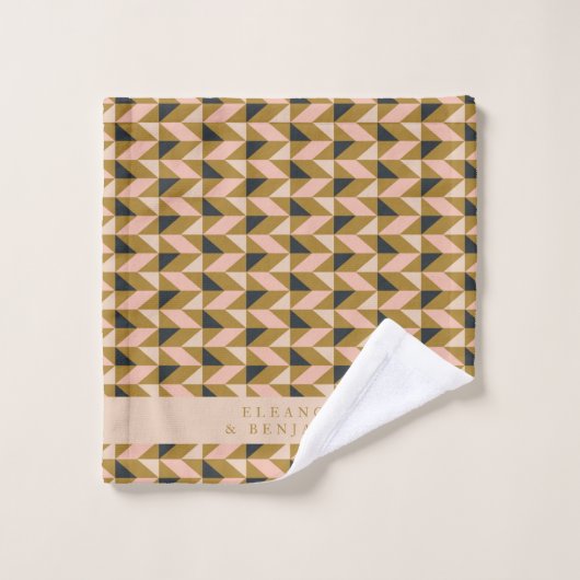 Art Deco Blush Gold Black Weddenschap Aangepast Bad Handdoek (Wasdoekje)