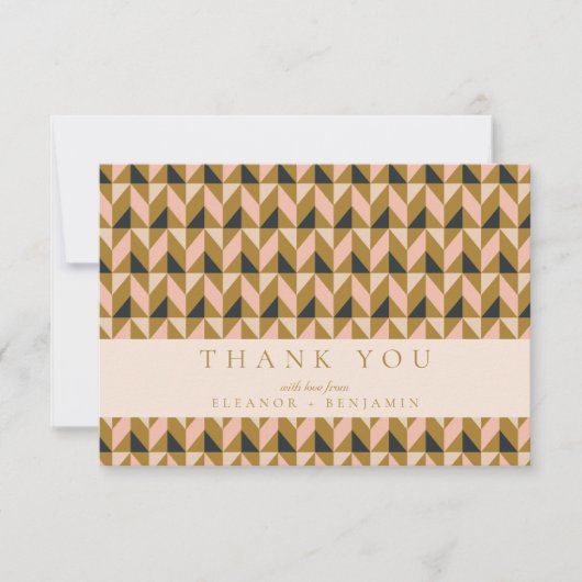 Art Deco Blush Gold Black Weddenschap Aangepast Bedankkaart (Voorkant)