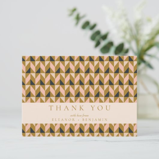 Art Deco Blush Gold Black Weddenschap Aangepast Bedankkaart (Staand voorkant)