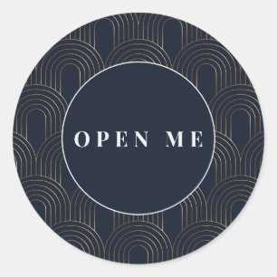 Art Deco Bogen Elegante "Open Me" Ronde Sticker