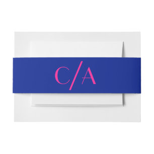 Art Deco Bold Elektrisch Blauw Roze Monogram Uitnodigingen Wikkel