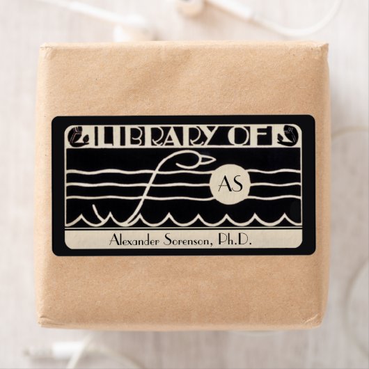 Art Deco Bookplate Gepersonaliseerd Monogram Etiket (Insitu)