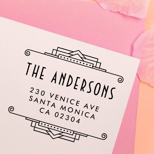 Art Deco Border Aangepaste familienaam Terug Adres Rubberstempel