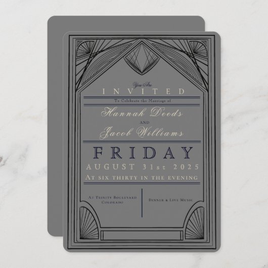 Art Deco Border bruiloft uitnodiging (Voorkant / Achterkant)
