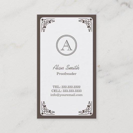 Art Deco Border Proofreading Visitekaartje (Voorkant)