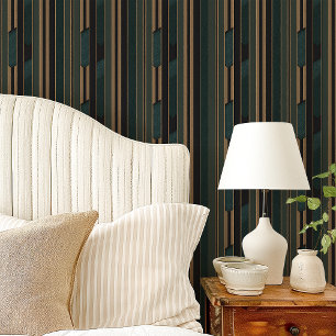 Art Deco bosgroen en gouden geometrisch Behang