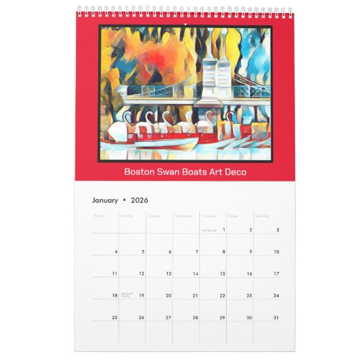Art Deco Boston Swan Boats Kalender (Jan 2026)