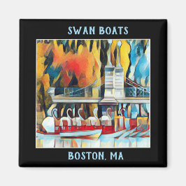 Art Deco Boston Swan Boats op zwarte achtergrond Magneet