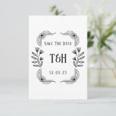 Art Deco Botanisch Monogram Trouw Save The Date Kaart (Staand voorkant)