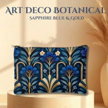 Art Deco botanisch patroon. saffierblauw