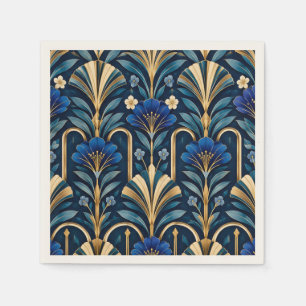 Art Deco botanisch patroon. saffierblauw Servet