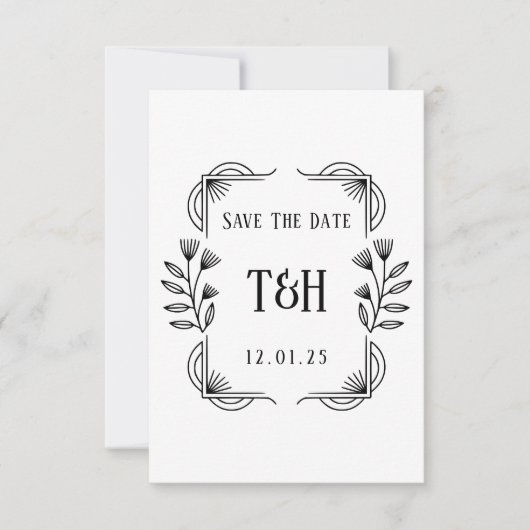 Art Deco Botanische Monogram Trouw Save The Date Kaart (Voorkant)