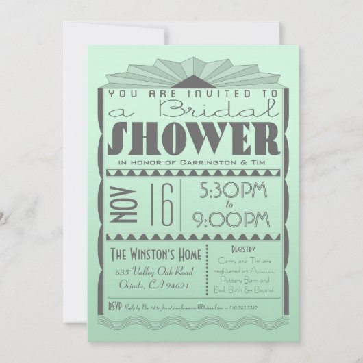 Art Deco Bridal Shower Invitation - Gatsby Style Kaart (Voorkant)