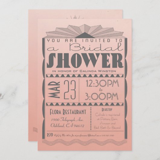 Art Deco Bridal Shower Invitation - Gatsby Style Kaart (Voorkant / Achterkant)