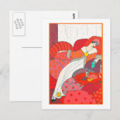 Art Deco briefkaart 4 Vrouw in bed (Voorkant / Achterkant)