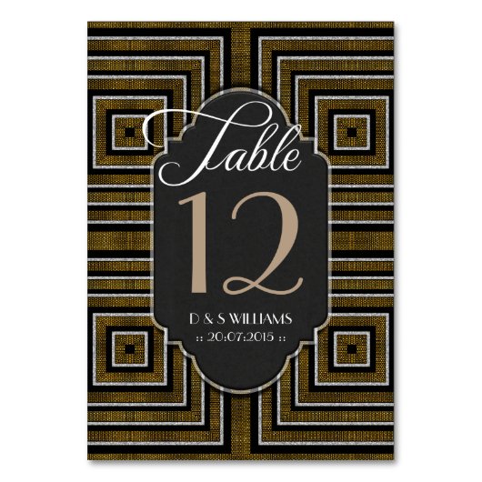 Art Déco Bronze Or Mariage Numéro de tableau Carte (Dos)