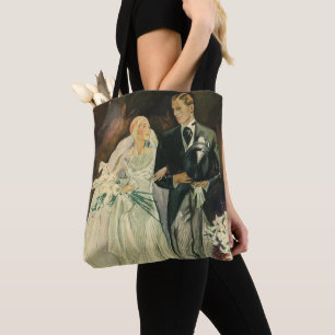 Art Deco Bruid En Bruidegom Jonggehuwden Huwelijk Draagtas