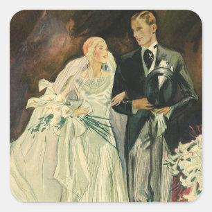 Art Deco Bruid en Bruidegom Jonggehuwden Huwelijk Vierkante Sticker