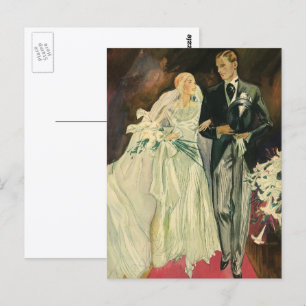 Art Deco Bruid en Bruidegom Jonggehuwden Trouwen V Briefkaart