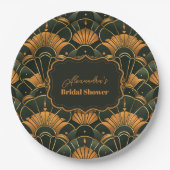 Art Deco Bruids Diamant Goud en Groen Papieren Bordje (Voorkant)